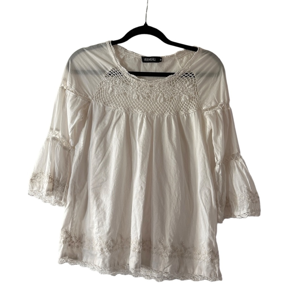 Vintage white linen lacy blouse milkmaid style